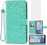 Phone Case for LG Aristo 5/K31/Fortune 3/Phoenix 5/K8x/Tribute Monarch/Risio 4 Wallet with Tempered Glass Screen Protector Flip Cover Card LGK31 Rebel K 31 31K Aristo5 Plus 5+ Risio4 2020 Green