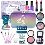 Girls Makeup Kit for Kids, Washable Mermaid Makeup, 20Pcs Play Makeup Set for Toddlers，Real & Non Toxic Make Up for Little Girl，Party Gifts for Halloween Christmas Birthday