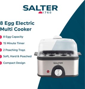 Salter Electric Egg Boiler, 8-Egg Cooker – Soft, Hard & Poached, Silver