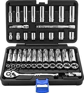 EPAuto 3/8-Inch Drive Socket Set 45 Pieces with 72-Teeth Pear Head Ratchet