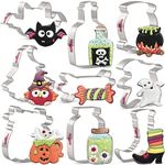 LILIAO Halloween Cookie Cutter Set - 9 Piece - Bat, Ghost, Witch Shoes, Candy, Owl, Poison Bottle, Jar, Pumpkin Cup and Witch Cauldron Fondant Biscuit Cutters - Stainless Steel - By Janka