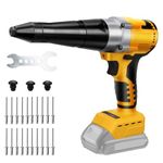 Cordless Rivet Gun Compatible with Dewalt 20V Battery, Professional Brushless Electric Rivet Gun with LED Light, 20 Rivets, 3 Adapters and Wrench, for Metal, Plastic and Leather (No Battery)