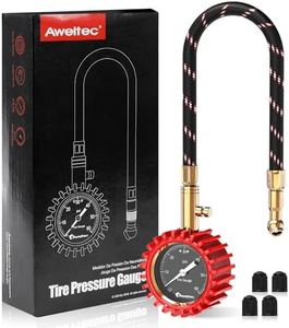 AWELTEC Tire Pressure Gauge 0-60 PSI Long Hose - Heavy Duty Tire Gauge High Accurate with Large 2 Inch Easy to Read Glow Dial, Low – High Tire Gauge for Car, SUV & Truck Tires