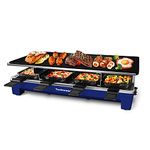 Raclette Table Grill, Techwood Electric Indoor Grill Korean BBQ Grill, Removable 2-in-1 Non-Stick Grill Plate, 1500W Fast Heating with 8 Cheese Melt Pans, Ideal for Parties and Family Fun, Blue