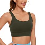 CRZ YOGA Womens Butterluxe U Back Sports Bra - Scoop Neck Padded Low Impact Workout Yoga Bra with Built in Bra Olive Green Medium