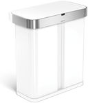 simplehuman 58 Liter / 15.3 Gallon Stainless Steel Touch-Free Dual Compartment Rectangular Kitchen Trash Can Recycler with Voice and Motion Sensor, Activated, White