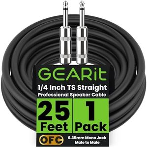 GEARit Professional Speaker Cable (25ft) 12AWG Pure Copper 1/4 inch to 1/4 inch TS Straight Male to Male for Amplifier, Speaker Cabinet, PA and DJ Audio