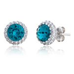 Amazon Collection Sterling Silver Crystal Halo Turquoise Stud Earrings