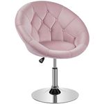 Yaheetech Height Adjustable Armchair, Comfy Velvet Vanity Chair with Large Base, 360 Degree Swivel Chair Barstool, Multifunctional Modern Tub Chair for Dressing Room Living Room Bedroom Pink