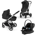 Cybex EOS 5-in-1 Travel System Stroller + Lightweight Aton G Infant Car Seat, Moon Black, Silver Frame