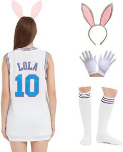 Mens Basketball Jersey Bugs #1 /Lola #11 Space Movie Sports Party Jersey White （10# Small）