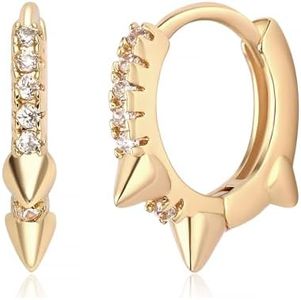 MEVECCO Dainty Gold Hoop Earrings for Women 18K Gold Plated Spike Huggie Hoop Earrings Geometry Handmade Minimalist Hypoallergenic Hoop Earrings for Her Gifts, Brass, Cubic Zirconia
