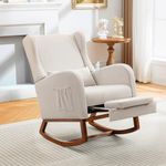 AYEASY Rocking Chair Nursery Glider Chair with Foot Rest, Nursery Rocking Chairs with Rubber Wood Legs Side Pocket, High Back Nursing Chair, Accent Rocker Arm Chair Baby Bedroom, Living Room, Beige