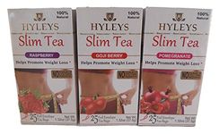 Hyleys Slim Tea Variety Bundle of 3 flavors: One Box Raspberry, One Box Goji Berry,One Box Pomegranate by Hyleys