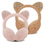 Forreen Earmuffs for Girls, 2 Pieces Ear Muffs Winter Warm Holiday Outdoor Sports Cute Cartoon Cat Ear Earmuff Soft Plush Warm Ear Cover for Girls Lady Keep Warm