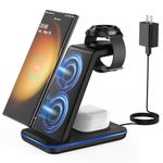 Wireless Charger for Samsung&Android: JoyGeek 3 in 1 Charging Station for Galaxy Watch7 Pro/4/3/Active2/1 - Phone Charger Stand for S24/S23 Ultra/S22/S21/S20/Note 20 (Carbon Black)