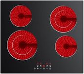 CDV 4 Burner Electric Cooktop 24 Inch, 6600W Built-in Ceramic Electric Stove Top, 220-240v Radiant Cooktop with Child Lock, Touch Control, Multiple Safety Protection, Hard Wire (No Plug)