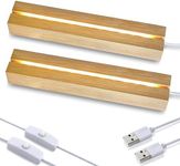 ZEERSHEE 2 Pcs 9.4 Inch Wooden Rectangle LED Light Display Pedestal for Acrylic and Plexiglass Crystal Glass Resin Night LED Light Lamp Base with USB Switch(Warm Light)