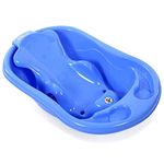 Sunbaby Baby Anti Slip Big Plastic Bathtub with Bath Toddler Seat Sling Non Slip Suction for Bathing,Baby Shower,Bubble Bath (Blue-Blue)