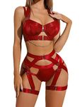 Avidlove Sexy Lingerie Set for Women Underwire Push Up Bra Lingerie Strappy Corset Lingerie with Garter and Chain(Burgundy,XL)