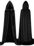 Unisex Full Length Velvet Hooded Robe Cloak Halloween Christmas Cosplay Costume Cape For Kids and Adult (Black,S)