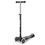 Micro Scooters | Maxi Micro LED Deluxe Children's Scooter | Big Wheels | Handlebar Adjustable | 5-12yrs | Boys & Girls | Eco Black
