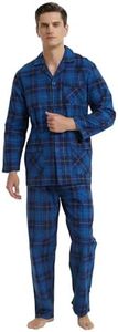 GLOBAL Homme Pyjama Flanelle | Ensembles de Pyjama Homme Coton | Vêtements de Nuit Haut Deux Pièces Chaud |Pyjama Sets Boutonnés à Manches Longues | Loungewear Carreaux Bleus Noirs L