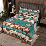 Erosebridal Cowhide Quilt Set Western Bedspread Set Queen,Farm Animals Skin Coverlet Set Southwest Style Native American Designs Geometry Bed Set,Patchwork Cow Print Country Western Room Decor