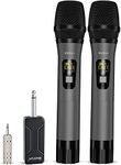 Wireless Microphone, Bietrun UHF Metal Dual Handheld Cordless Dynamic Mic System with Rechargeable Receiver, 1/4‘’Output, for Karaoke, Church, Speech, Wedding, Party Singing(160 ft Range)-Auto Connect