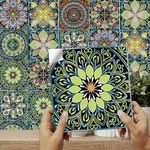 24pcs Moroccan Tile Stickers 15x15cm Bathroom Green Tile Stickers for Kitchen Bathroom Living Room Fireplace Stairs Home Waterproof Stickers for Tile Peel and Stick Tile Decals 6"x6"