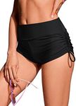 CRZ YOGA Womens Swim Shorts - High Waisted Bathing Suit Bottoms Adjustable Ruched Side Board Shorts Swimsuit Boy Shorts Black X-Large