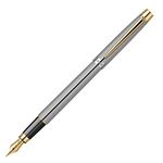 Scrikss Fountain Ink Pen Medium Nib Chrome Plated Brass Body Gold Plated Trims Venus 722 Engraved with Wave Cut Pattern Ideal for Gifting Modern, Elegant & Luxurious Pen