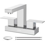 Bathroom Sink Faucet, Hurran 4 inch Chrome Bathroom Faucets for Sink 3 Hole with Pop-up Drain and Supply Lines, Stainless Steel 2-Handle Faucet for Bathroom Sink Vanity RV Restroom