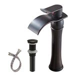 BWE Vessel Sink Faucet Oil Rubbed Bronze Farmhouse Waterfall Single Hole Bathroom Faucet with Pop Up Drain Without Overflow and Supply Line Bath Basin Single Handle Faucets Sink Lavatory Mixer Tap