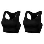 AMRIY Racerback Sports Bras for Women High Support Padded Bra Seamless Women's Sports Wireless Bra, 2 Pcs (Black), 30/32