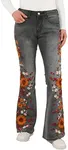 ZENTHACE Bell Bottom Jeans for Women High Waisted Embroidered Sunflower Wide Leg Stretchy Flared Jeans Sunflower 2
