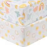 Sammy & Lou Butterfly Sunshine 2-Pack Microfiber Fitted Crib Sheet Set, Fits Standard Crib Mattress 28 in x 52 in; Fully Elasticized,