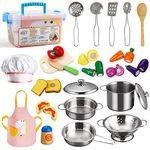 Tigerhu Kids Play Kitchen Accessories Kitchen Pretend Toy, Pretend Play Food Set& Cookware Pot& Pan Set, Pretend Vegetables Gift for Boys Girls Educational Toys