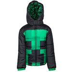 Minecraft Zombie Big Boys Winter Coat Puffer Jacket Black/Green 10-12