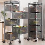 Luxeslice Metal Kitchen Trolley with Wheels,Kitchen Organiser Rack with 270 Rotatable Shelves and Detachable Wheels Kitchen Rack Basket Household Items, Fruits and Vegetables Storage Rack (5 Layer)