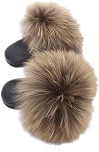 LVCOMEFF Girls Toddler Real Fox Fur Sandals Slides Fluffy Fuzzy for Kid Child (Brown, Numeric_12)…