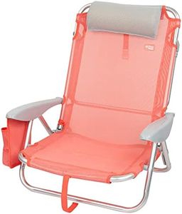 AKTIVE 62629 Chaise de Plage Pliable avec Coussin 51 x 45 x 76 cm, Couleur Corail avec poignée de Transport, inclinable 4 Positions, accoudoirs ergonomiques, Flamingo