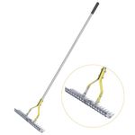 BARAYSTUS Thatch Rake, 15-Inch Wide Lawn Thatching Rake for Cleaning Dead Grass, Efficient Steel Metal Lawn Grass Rake with Stainless Steel Handle, Lawn loosening Soil Rake, 58.5-Inch Length