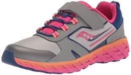 Saucony Kids Girls Wind Shield A/C 2.0 Running Shoe, Grey/Pink/Navy, 2 Big Kid US