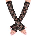 Women's Long Lace Fingerless Gloves Bridal Elbow Length Gloves Long Lace Floral Gloves for Wedding Opera Tea Party (Black)