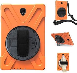 Acphtab Case for Samsung Galaxy Tab S4 10.5 inch 2018(SM-T830/T835/T837),Heavy Duty Rugged Rotating Stand Shockproof Case Cover with Hand Strap and Shoulder Strap (Orange)