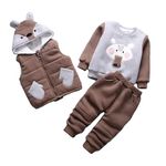 Bold N Elegant Kid's Luxury Cute Cartoon Winter Warm Sweatshirt Hoodie Jacket and Jogger Pant 3 Pc Layering Party Clothing Set for Infant Toddler Kids (2-3 Years, Brown - Grey)