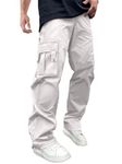 PLEPAN Men's Parachute Cargo Pants Casual Harem Joggers Hip Hop Trousers Drawstring Streetwear with Side Baggy Pocket, Beige, Small