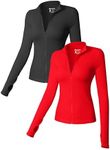 OQQ Womens 2 Piece Long Sleeve Tops Stand Neck Front Zipped Stretch Fitted Underscrubs Tee Shirts Tops Black Red