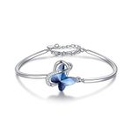 AOBOCO Sterling Silver Infinity Butterfly Bracelet for Women, Blue Butterfly Crystal from Austria, Hypoallergenic Butterfly Bangle, Morpho Helena Butterfly Lovers Jewelry Anniversary Birthday Gifts